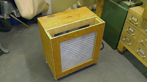 Air filtration unit top removed