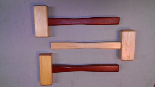 Trio of mallets made from maple and padauk