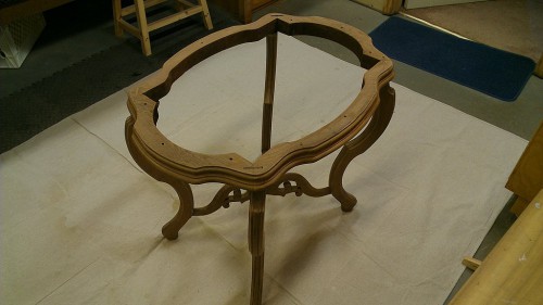 Table base with repaired joinery