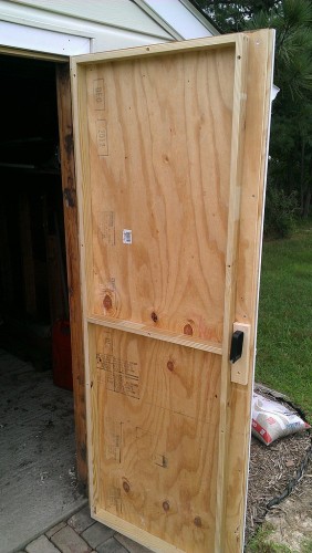 Reinforcing 3/4" pine framework attached to back of door