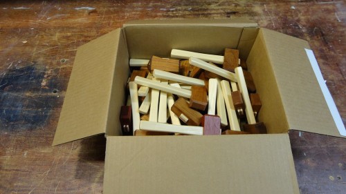 A box full of finished mini mallets