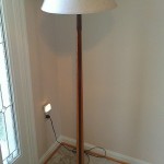 Tapered oak-walnut floor lamp