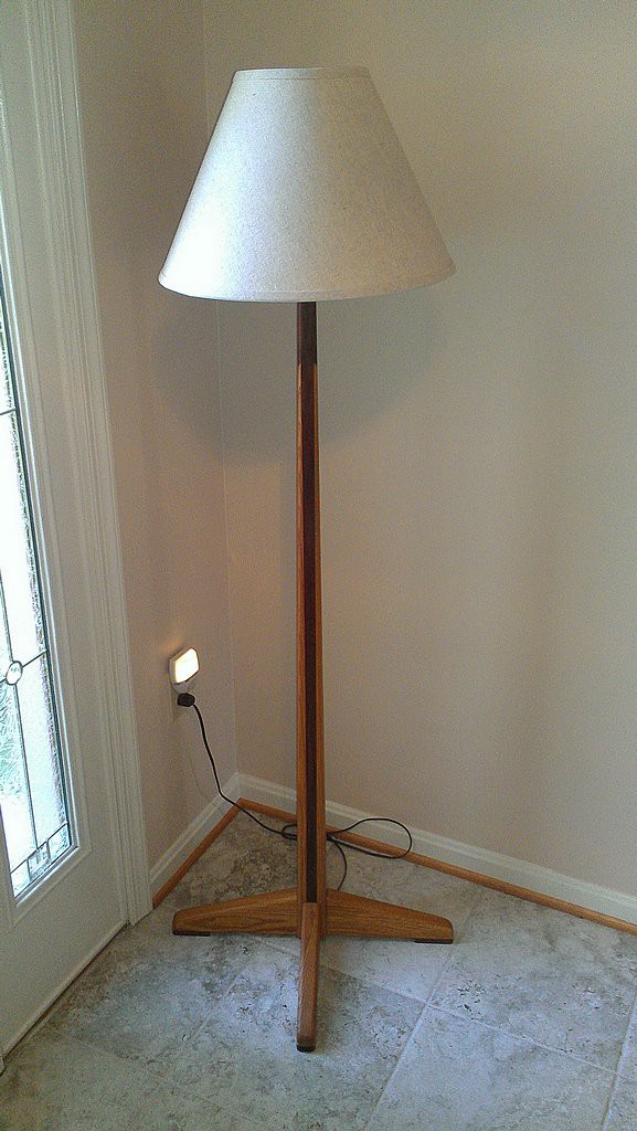 Tapered oak-walnut floor lamp