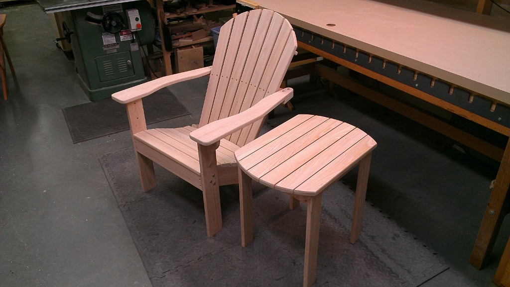 Adirondack chair and matching table ready for finishing