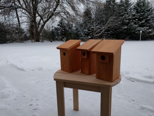 Trio of bluebird houses made from left-over cedar and cypress
