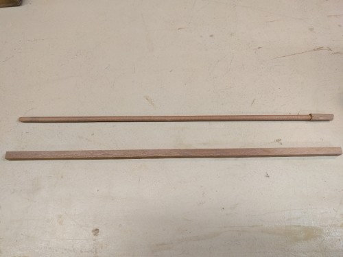 Before and after: redwood blank and finished DIY dowel