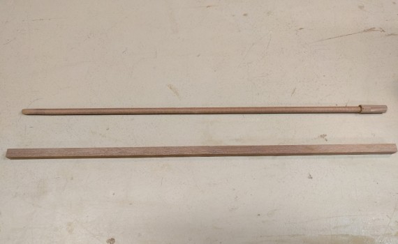 Before and after: redwood blank and finished DIY dowel