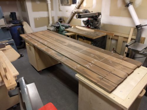 Redwood lumber salvaged from an old bench