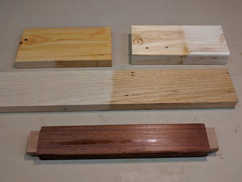 Samples of penetrating epoxy applied to various types of unfinished wood