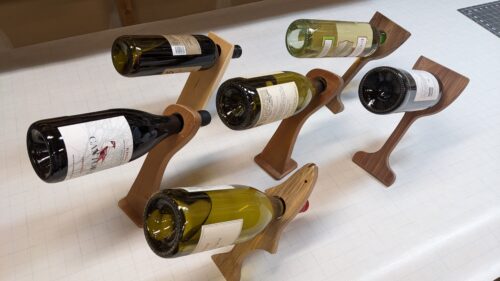 Rear view of angled wine bottle holders