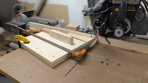 Cutting tapered deer ears with radial arm saw jig